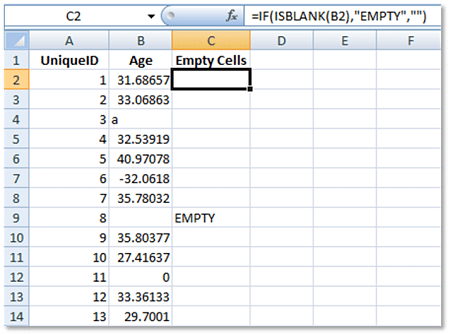 Using IF-THEN-ELSE to Locate Empty Cells